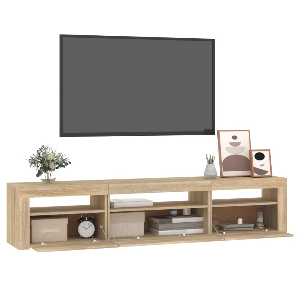 tv-bord med LED-lys 195x35x40 cm sonoma-eg