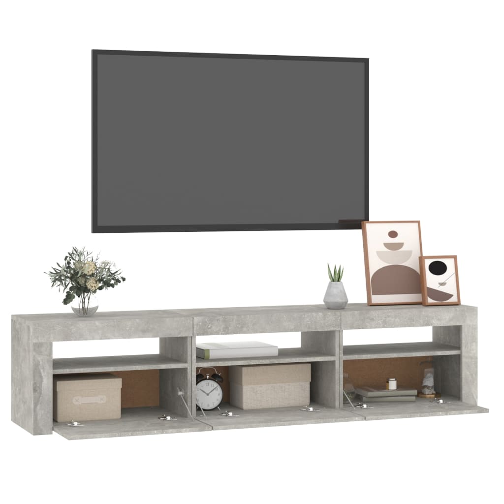 tv-bord med LED-lys 180x35x40 cm betongrå