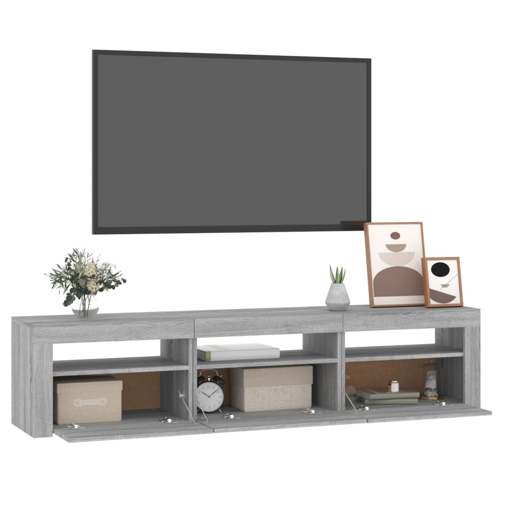 tv-bord med LED-lys 180x35x40 cm grå sonoma-eg