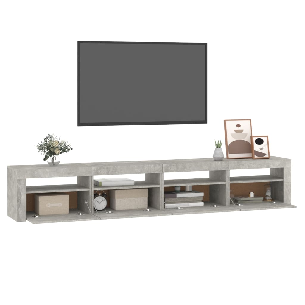 sengebord med LED-lys 240x35x40 cm betongrå