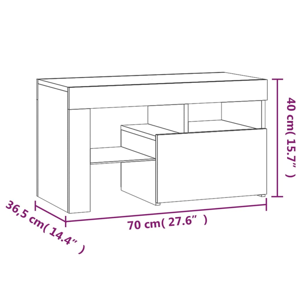 sengeborde 2 stk. med LED-lys 70x36,5x40 cm sonoma-eg