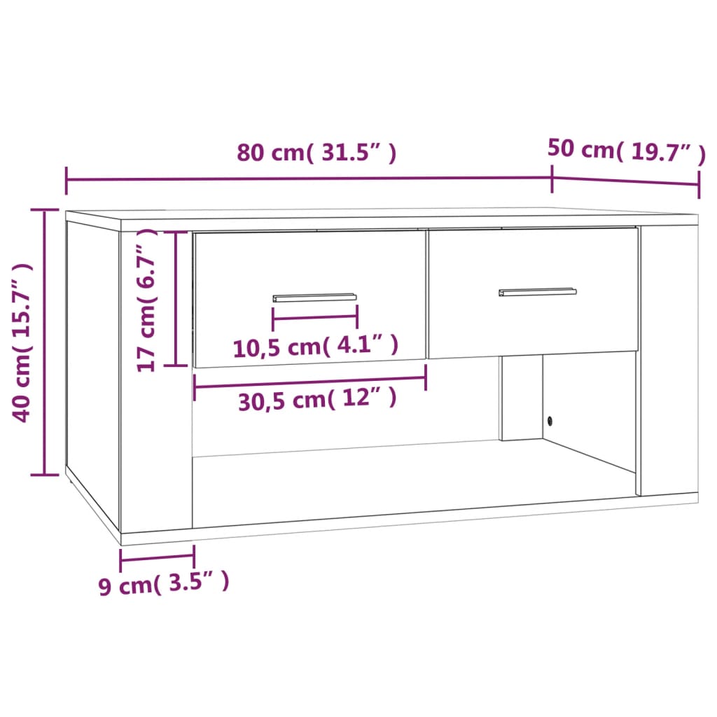 sofabord 80x50x40 cm konstrueret træ sonoma-eg