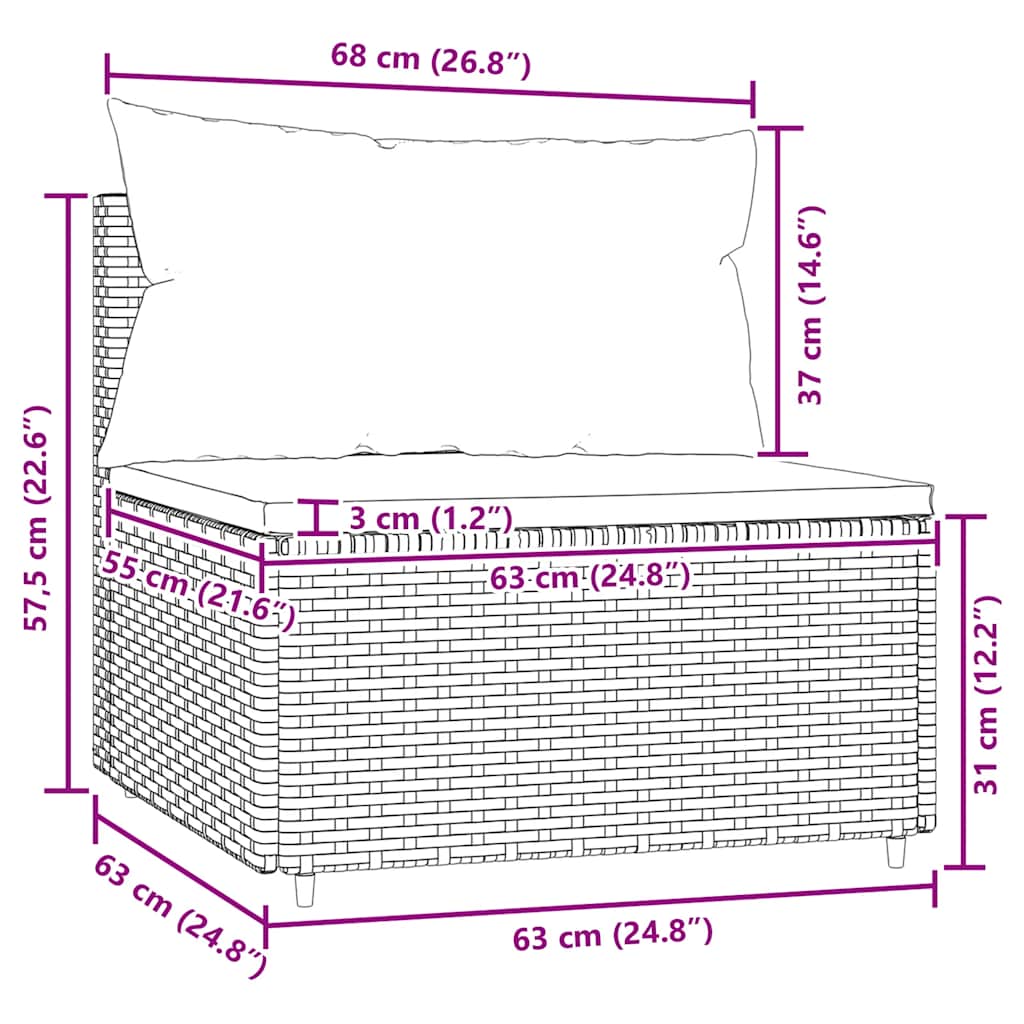 midtermodul til havesofa med hynder polyrattan sort