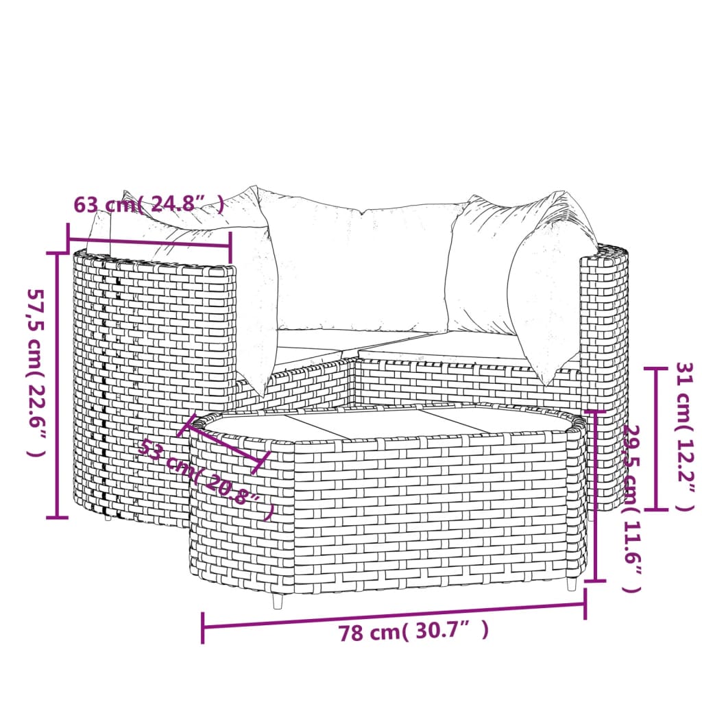 loungesæt til haven 4 dele med hynder polyrattan brun