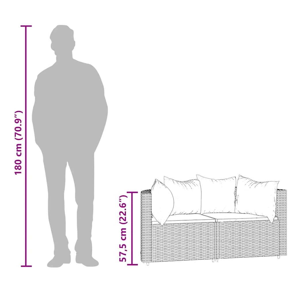 hjørnemoduler til havesofa 2 stk. med hynder polyrattan brun