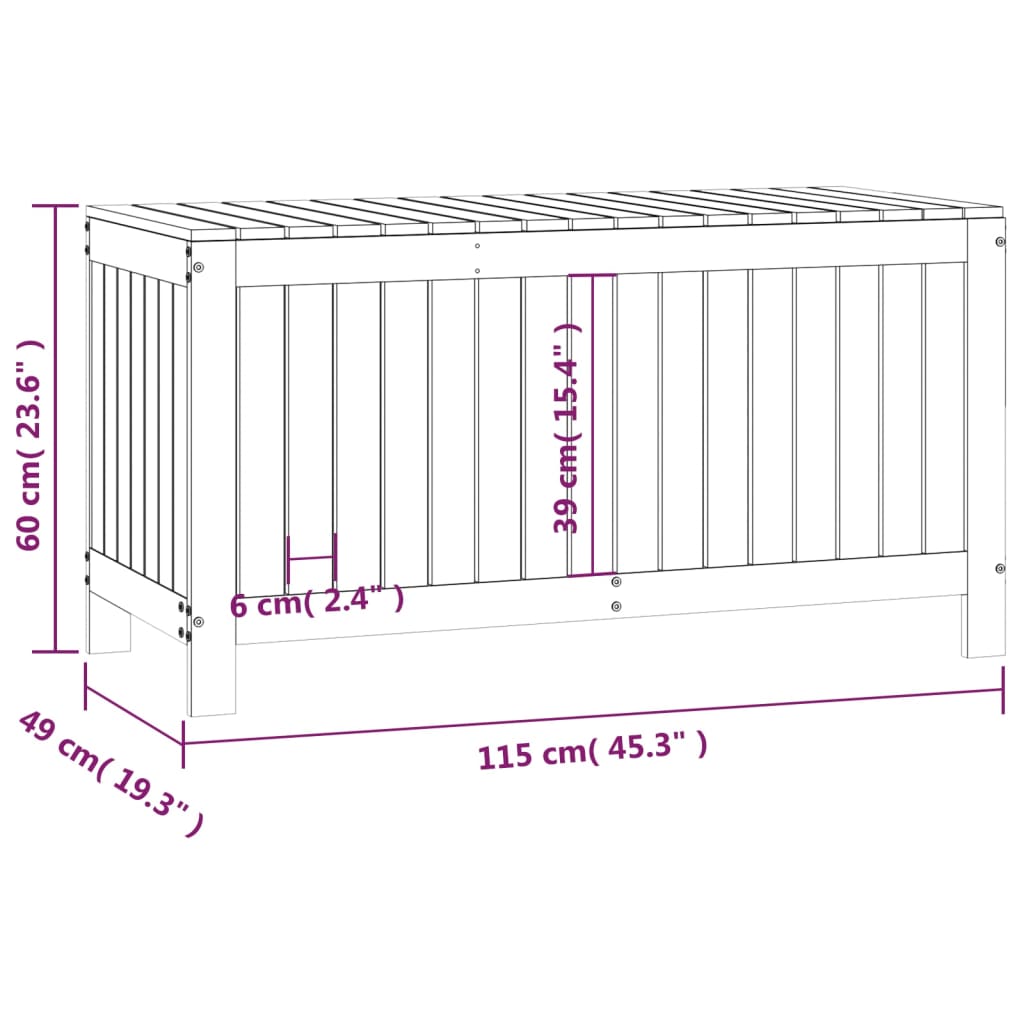 opbevaringskasse til haven 115x49x60 cm massivt fyrretræ