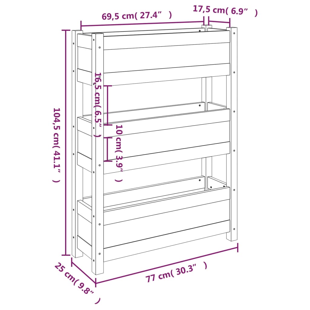 plantekasse 77x25x104,5 cm massivt fyrretræ