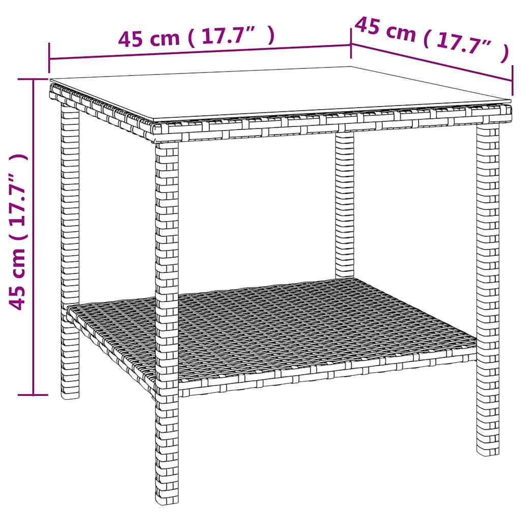 sidebord 45x45x45 cm polyrattan og hærdet glas sort