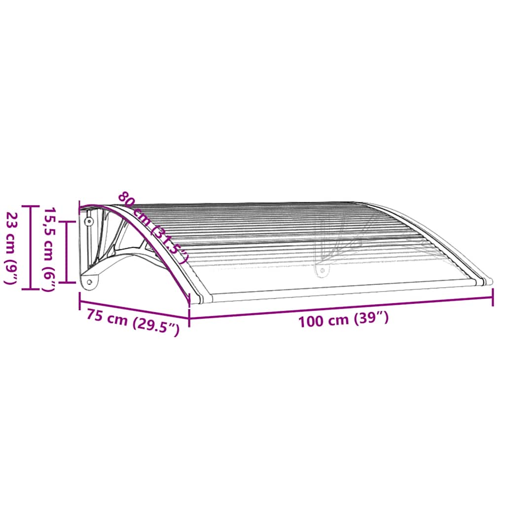 dørbaldakin 100x75 cm polycarbonat sort og transparent