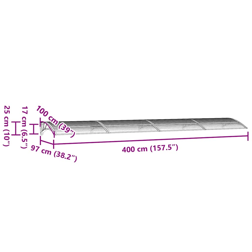 dørmarkise sort 400x100 cm polycarbonat
