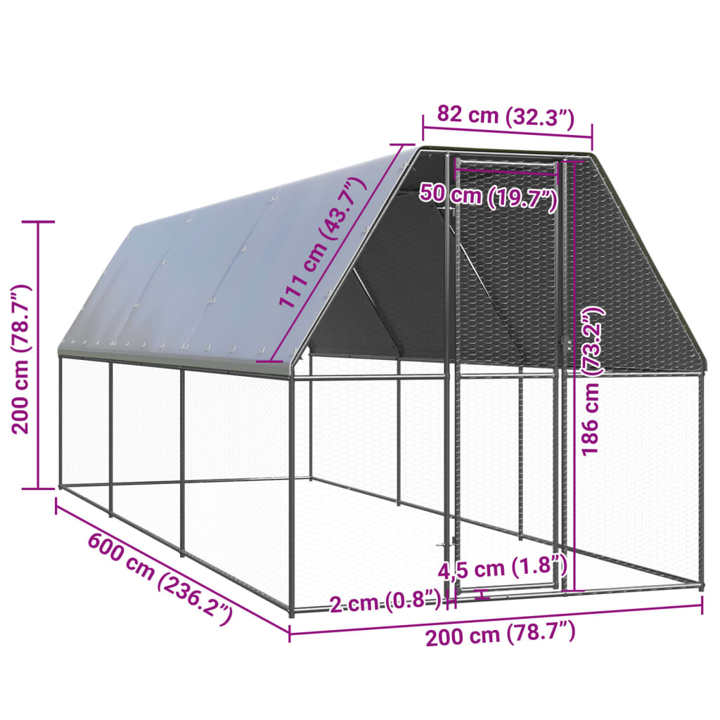 hønsegård 2x6x2 m galvaniseret stål