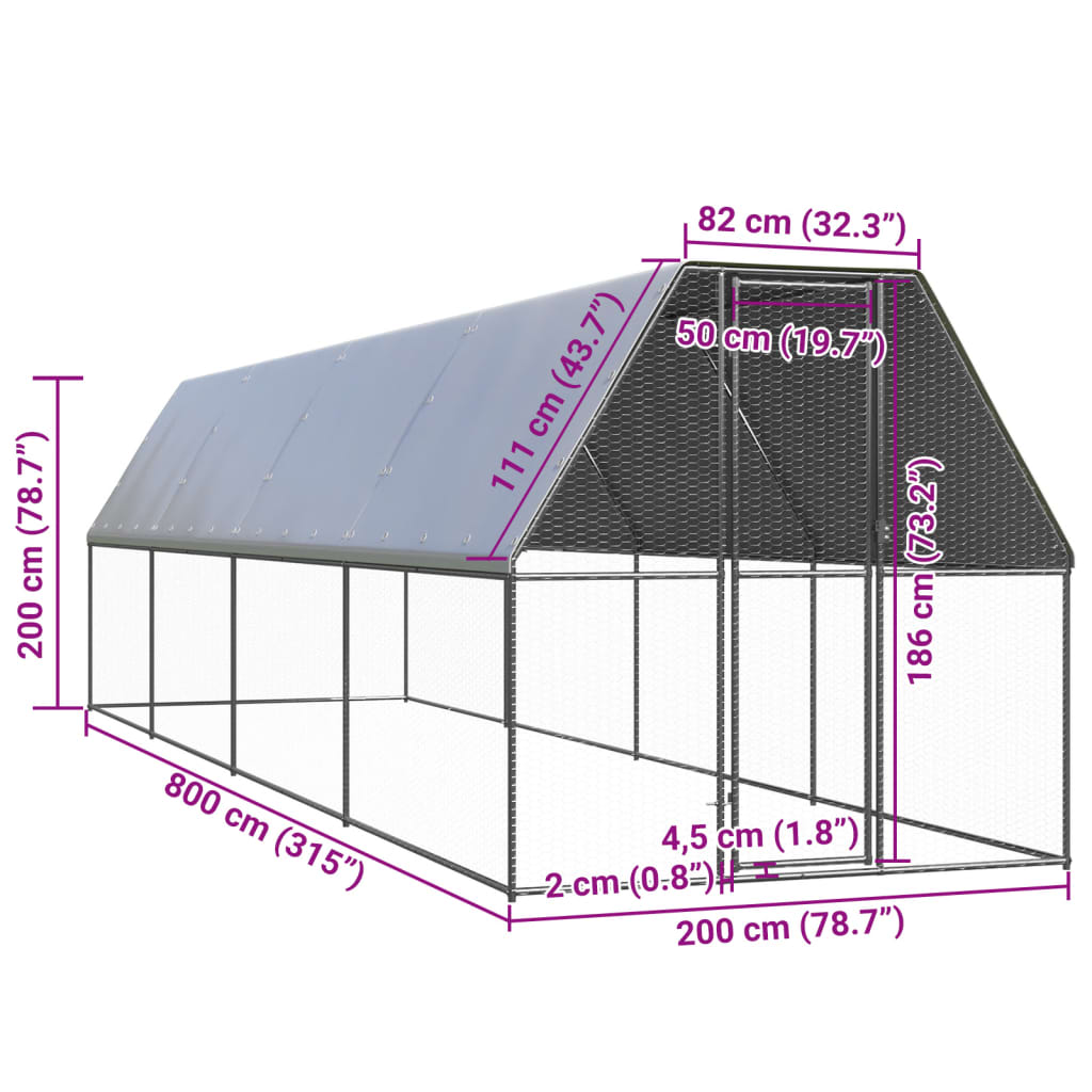 hønsegård 2x8x2 m galvaniseret stål