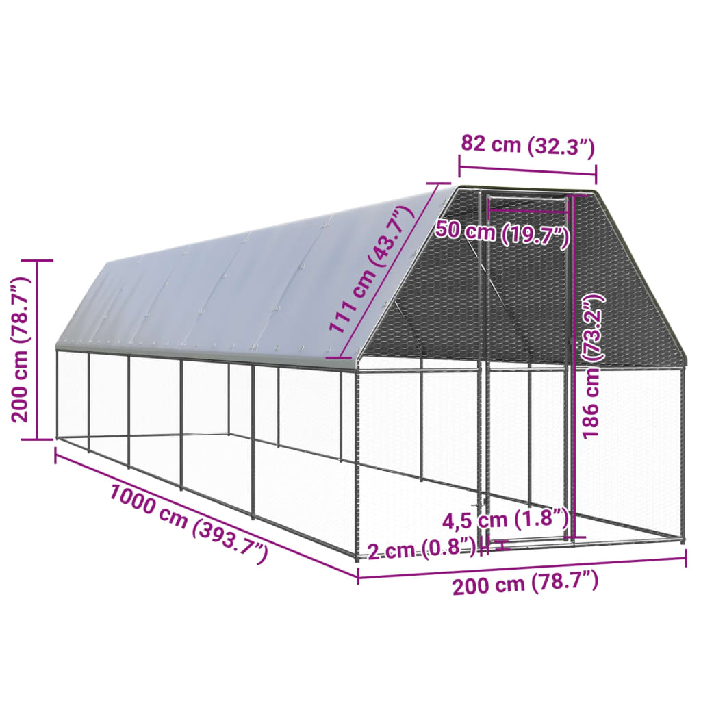 hønsegård 2x10x2 m galvaniseret stål