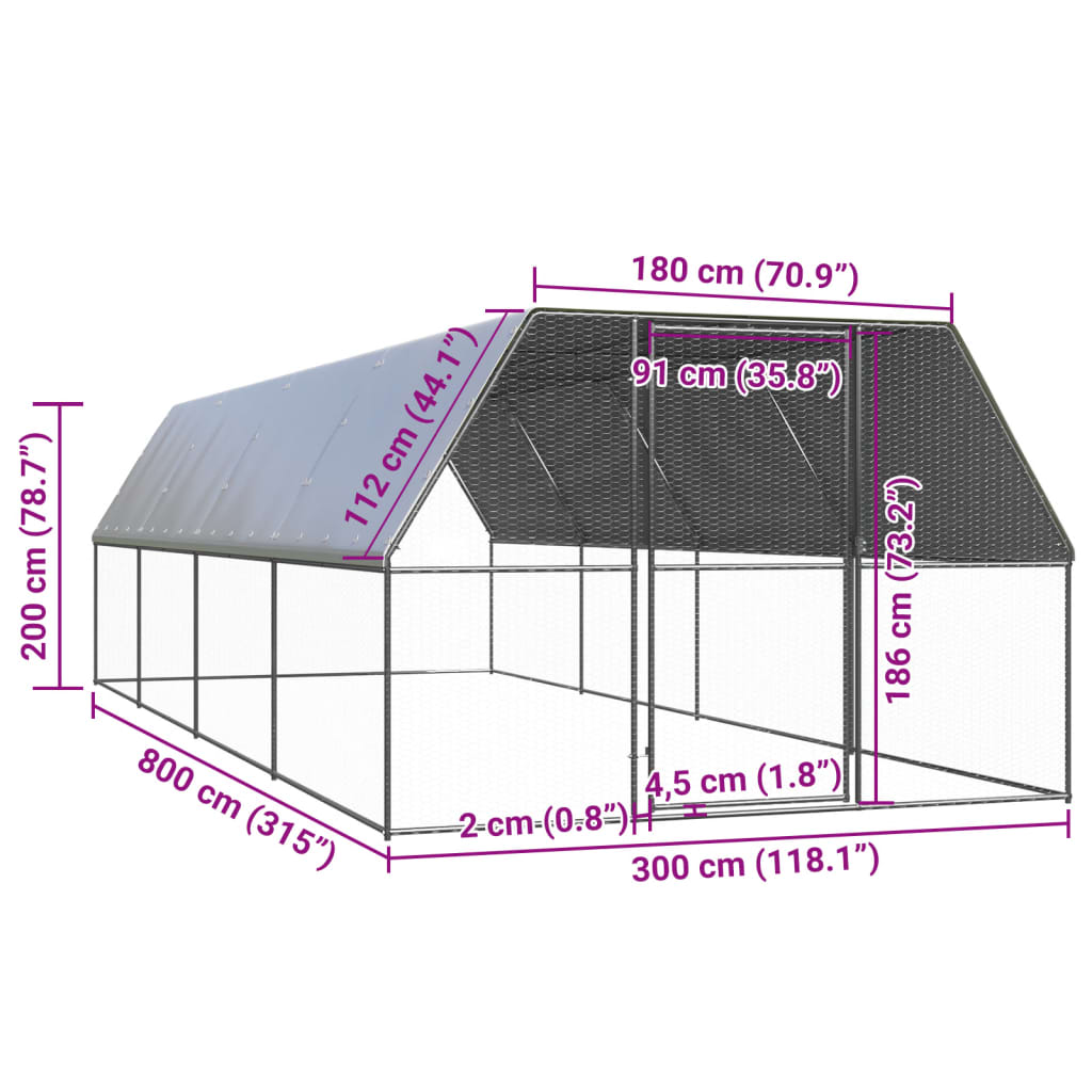 hønsegård 3x8x2 m galvaniseret stål