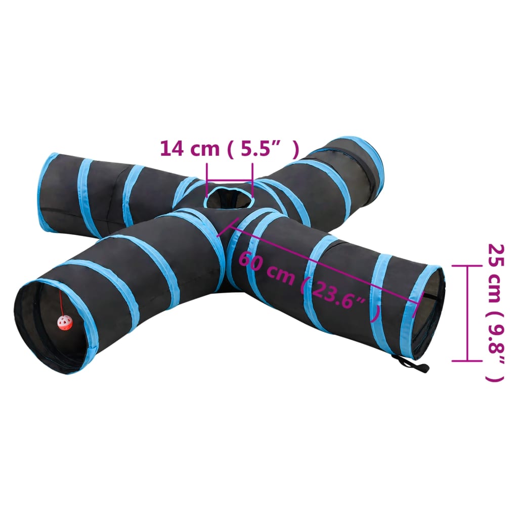 4-vejs kattetunnel 25 cm polyester sort og blå