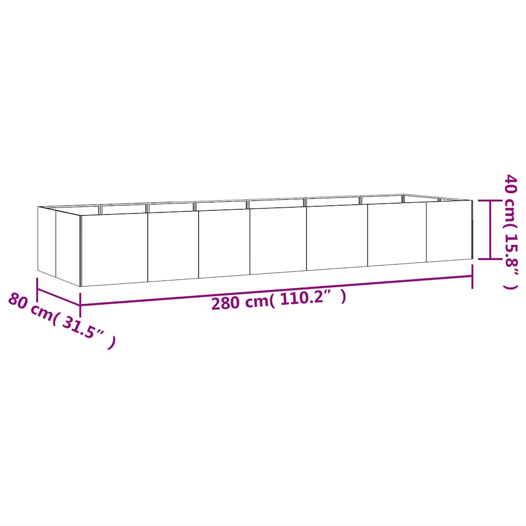 højbed 280x80x40 cm cortenstål