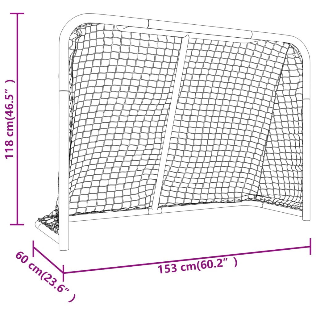 hockeymål med net 153x60x118 cm stål og polyester rød og hvid
