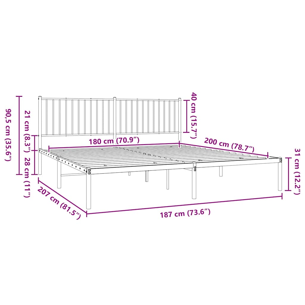 sengeramme med sengegavl 180x200 cm metal sort