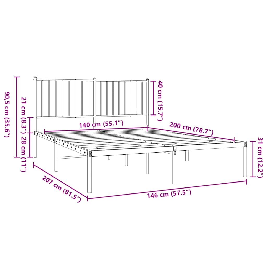 sengeramme med sengegavl 140x200 cm metal hvid