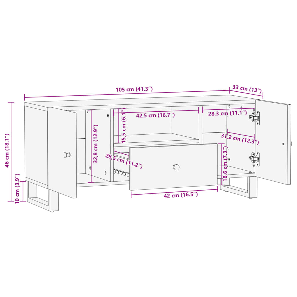 tv-bord 105x33,5x46 cm massivt genbrugstræ og konstrueret træ