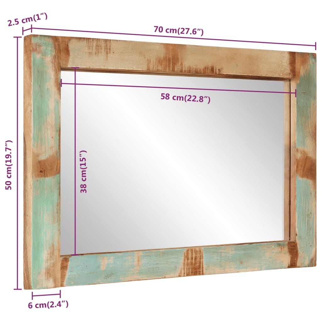 spejl 70x50 cm massivt genbrugstræ og glas