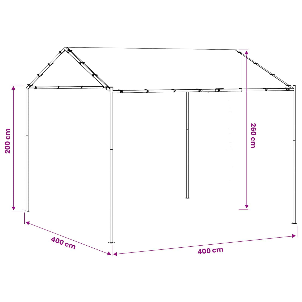 Pavillon 4 x 4 x 2,6 m Hvid Stål og Polyester 180 gsm