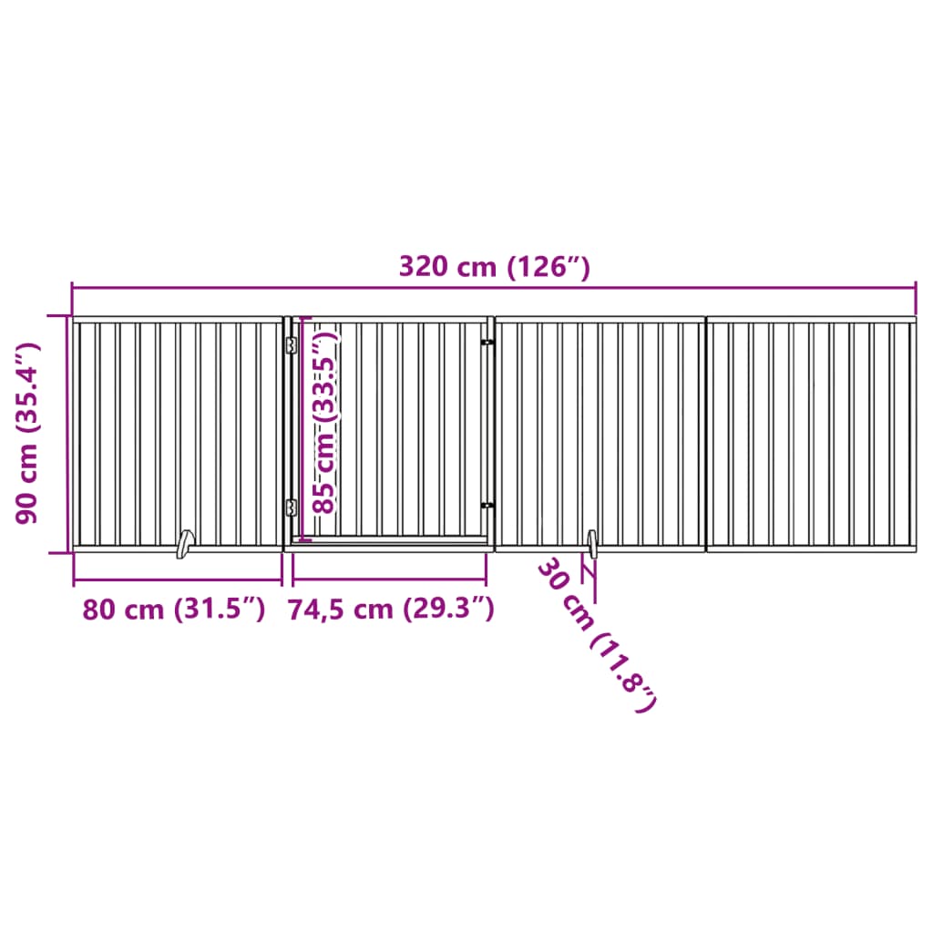 hundegitter med dør foldbar 4 paneler hvid 320 cm poppeltræ