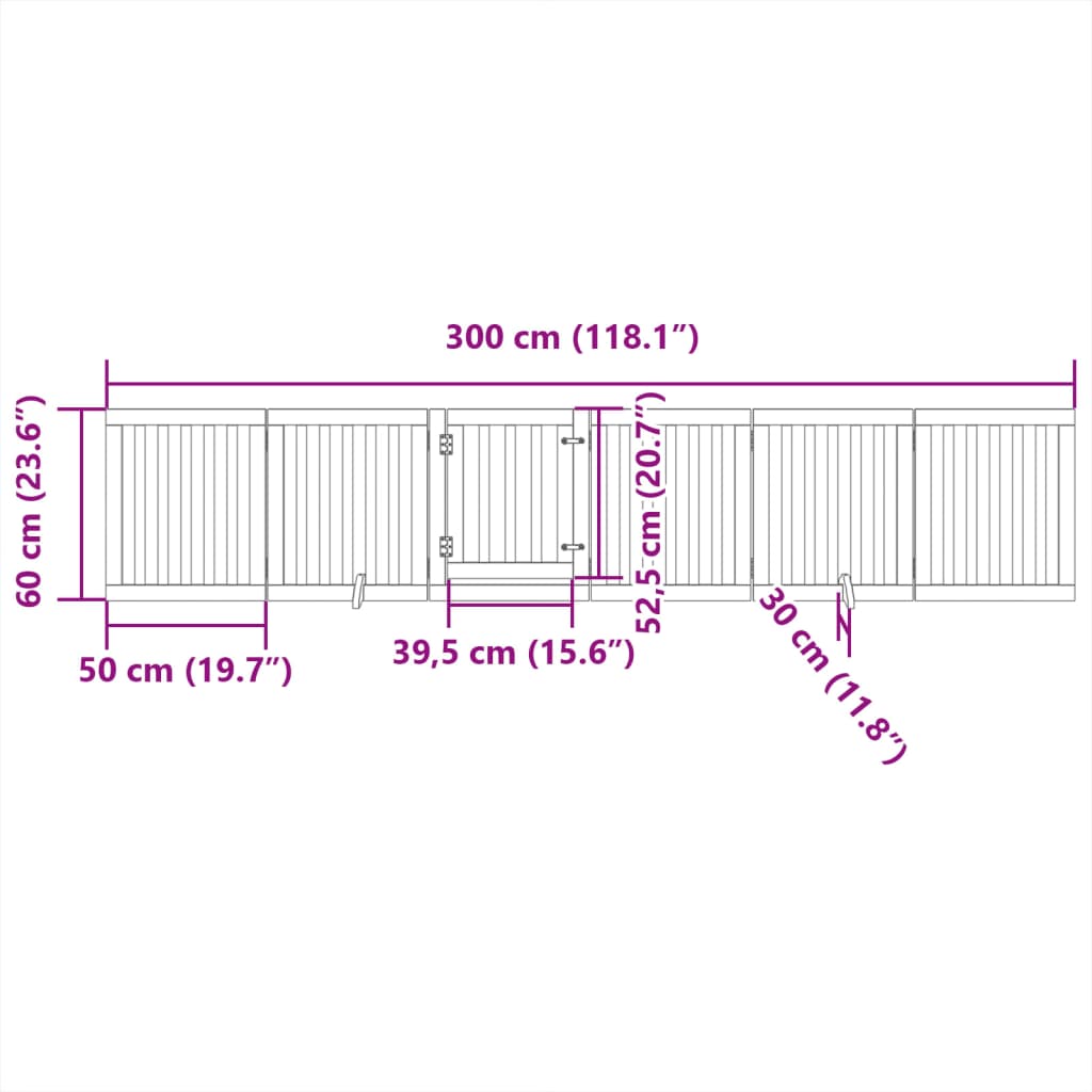 hundelåge med dør 6 paneler 300 cm foldbar poppeltræ brun