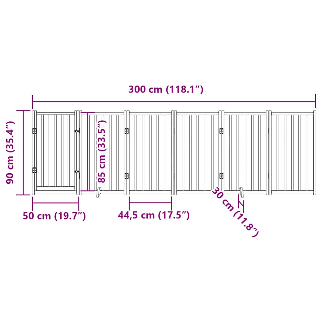 hundegitter med dør, foldbar, 6 paneler, 300 cm massivt træ, gran