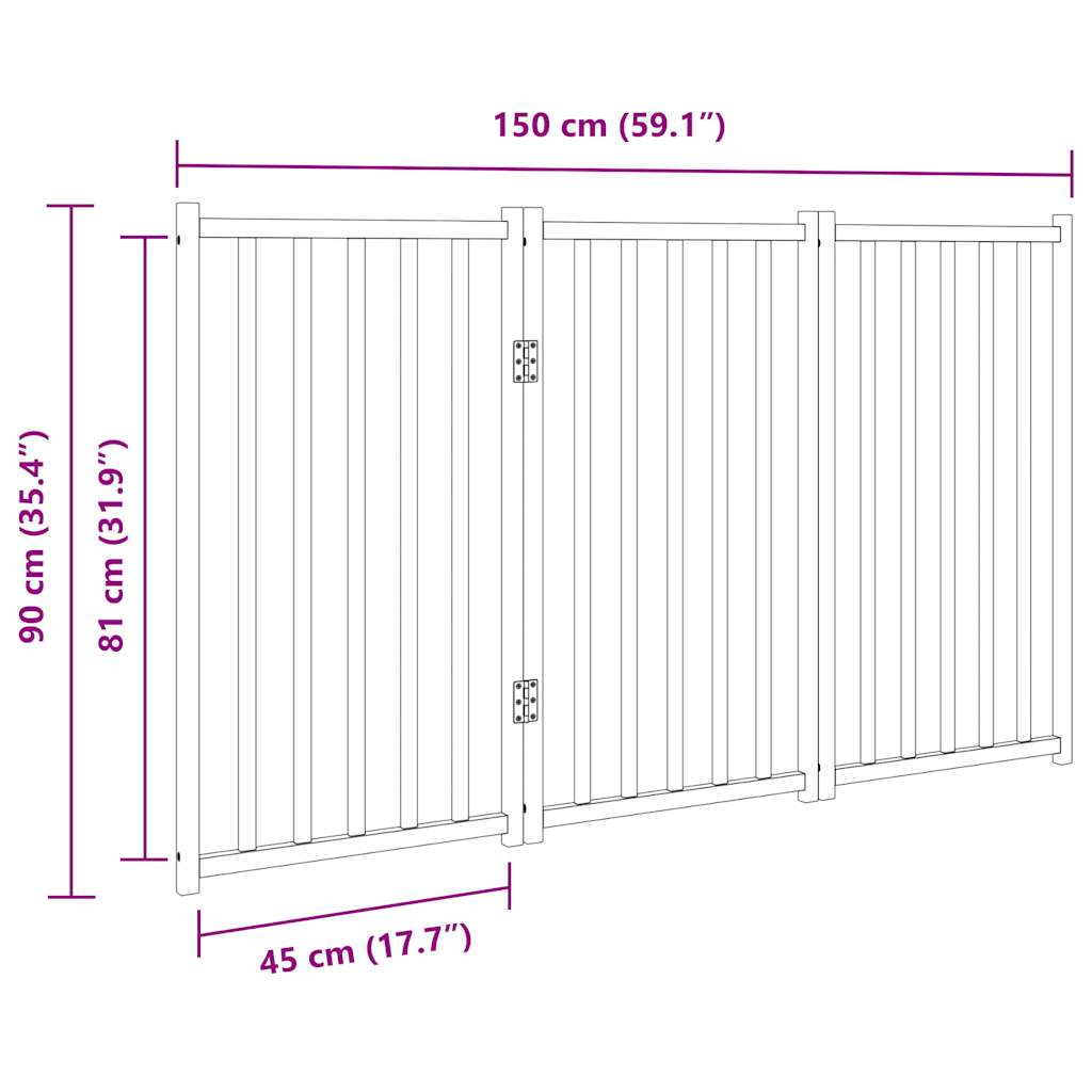 hundelåge 3 paneler 150 cm foldbar massivt gran hvid