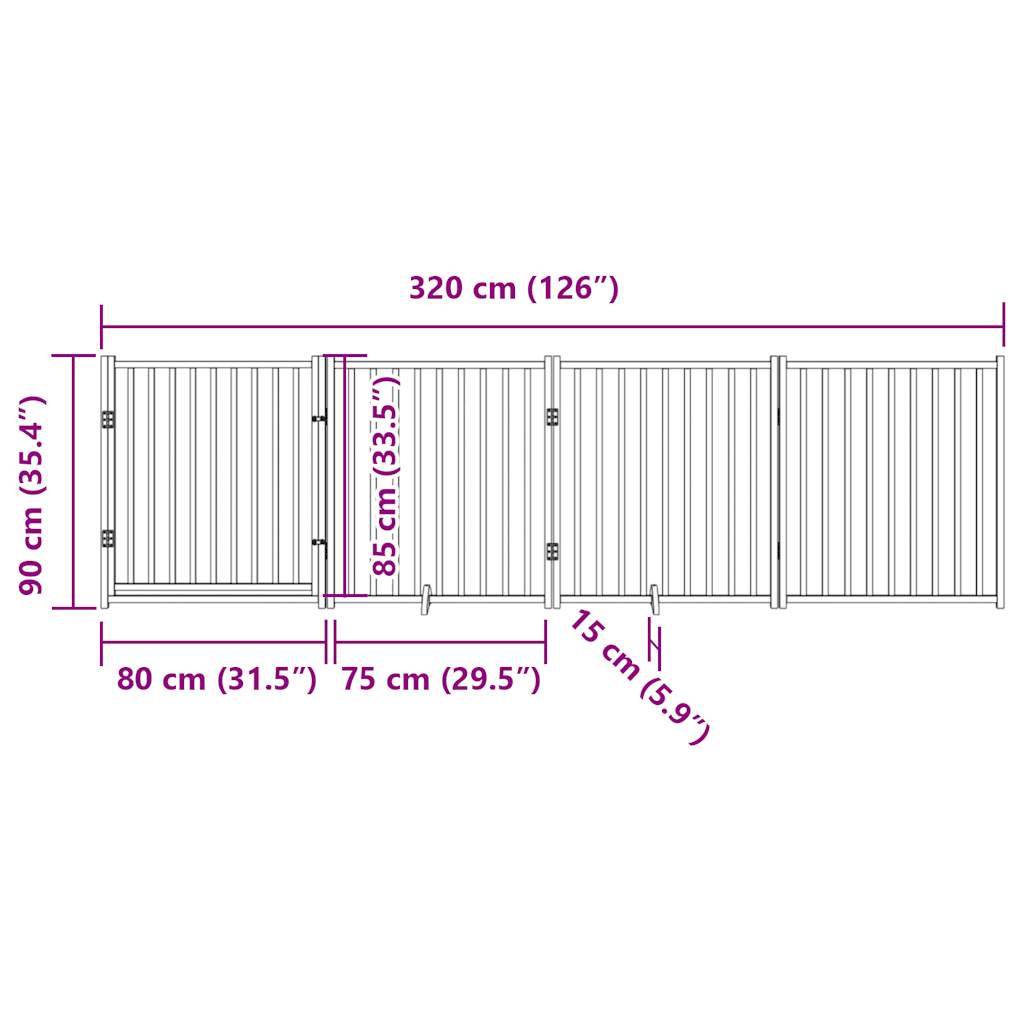 hundelåge m. dør 4 paneler 320 cm foldbar massivt gran sort