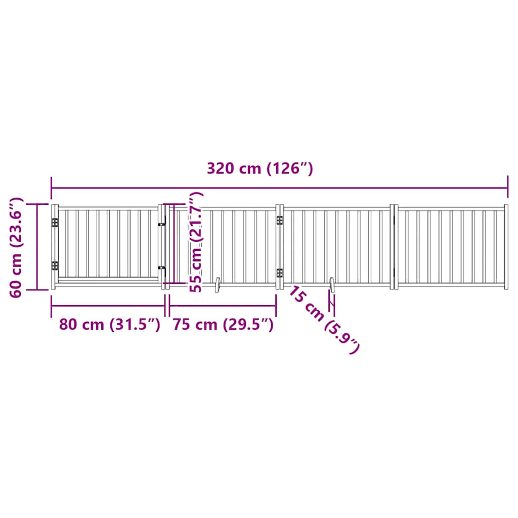 hundelåge m. dør 4 paneler 320 cm foldbar massivt gran brunt eg