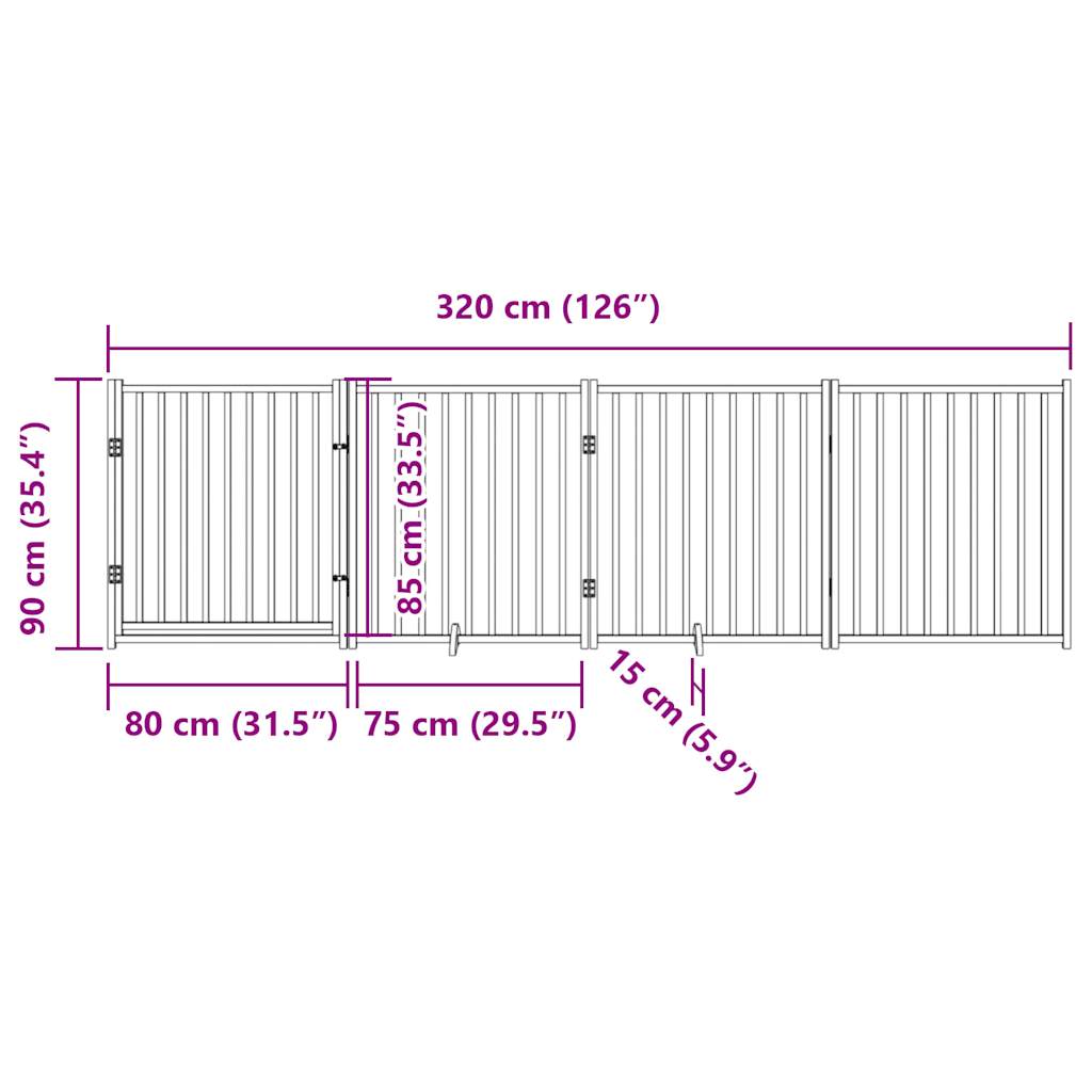 hundelåge m. dør 4 paneler 320 cm foldbar massivt gran brunt eg