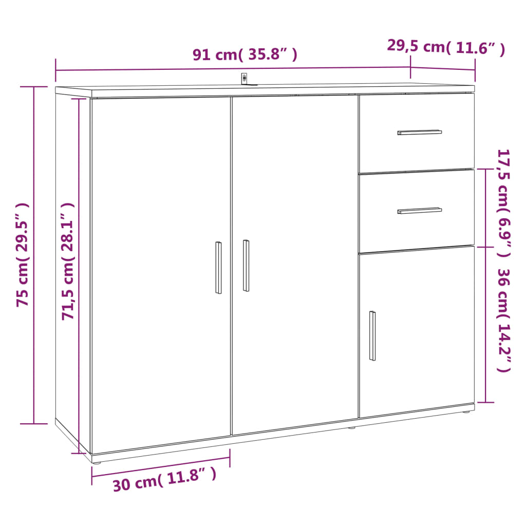 skænk 91x29,5x75 cm konstrueret træ betongrå