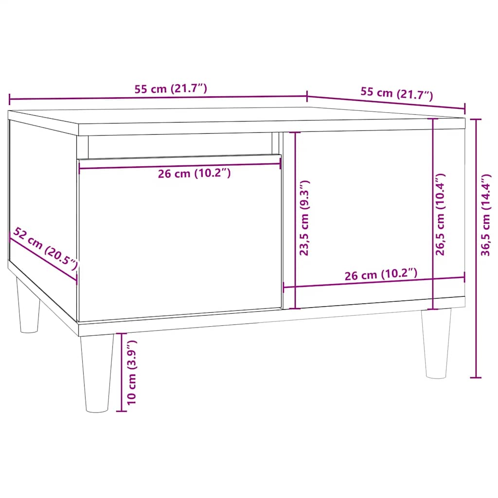 sofabord 55x55x36,5 cm konstrueret træ sort