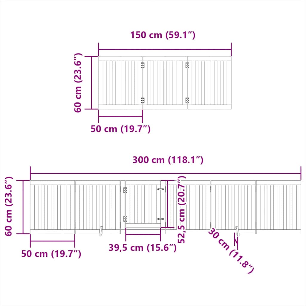 hundelåge med dør 15 paneler 750 cm foldbar poppeltræ sort