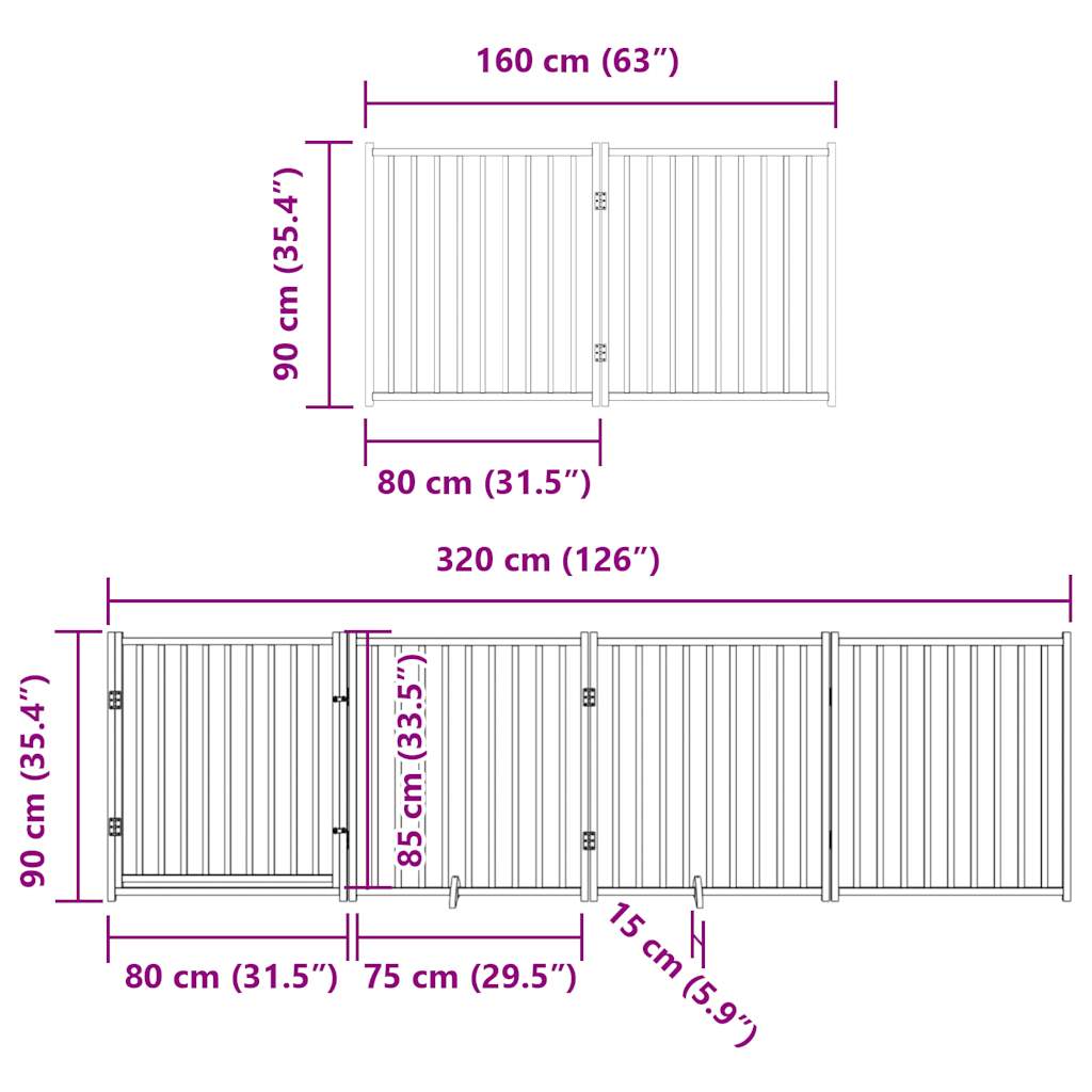 hundelåge med dør 8 paneler 640 cm foldbar poppeltræ hvid