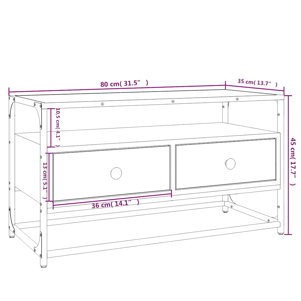 tv-bord 80x35x45 cm konstrueret træ grå sonoma-eg