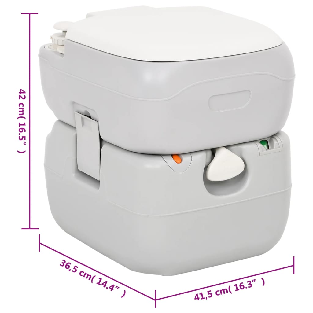 transportabelt campingtoilet 22+12 l HDPE grå og hvid