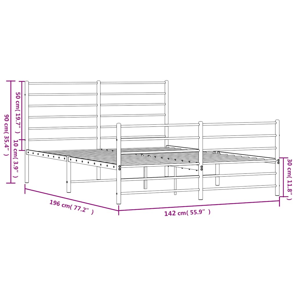 sengeramme med sengegavl og fodgærde 135x190 cm metal sort