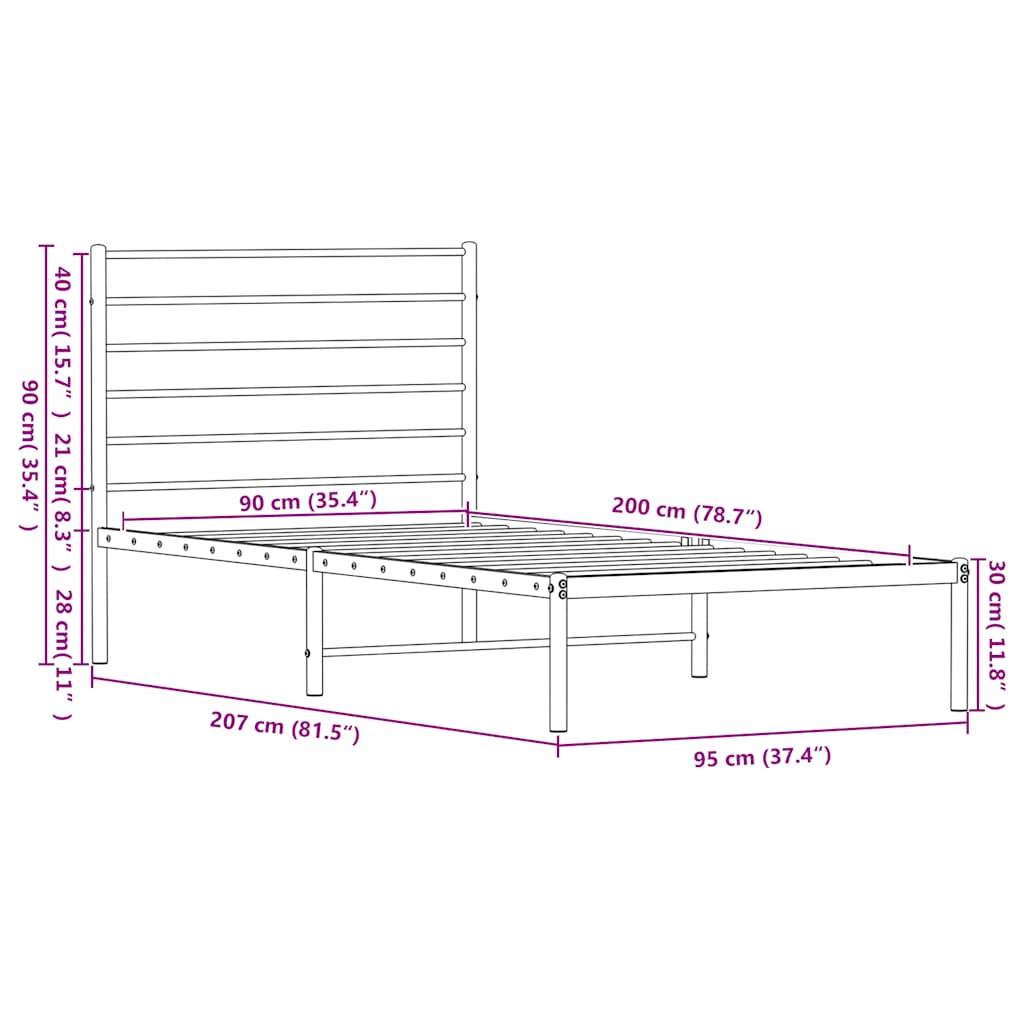 sengeramme med sengegavl 90x200 cm metal hvid