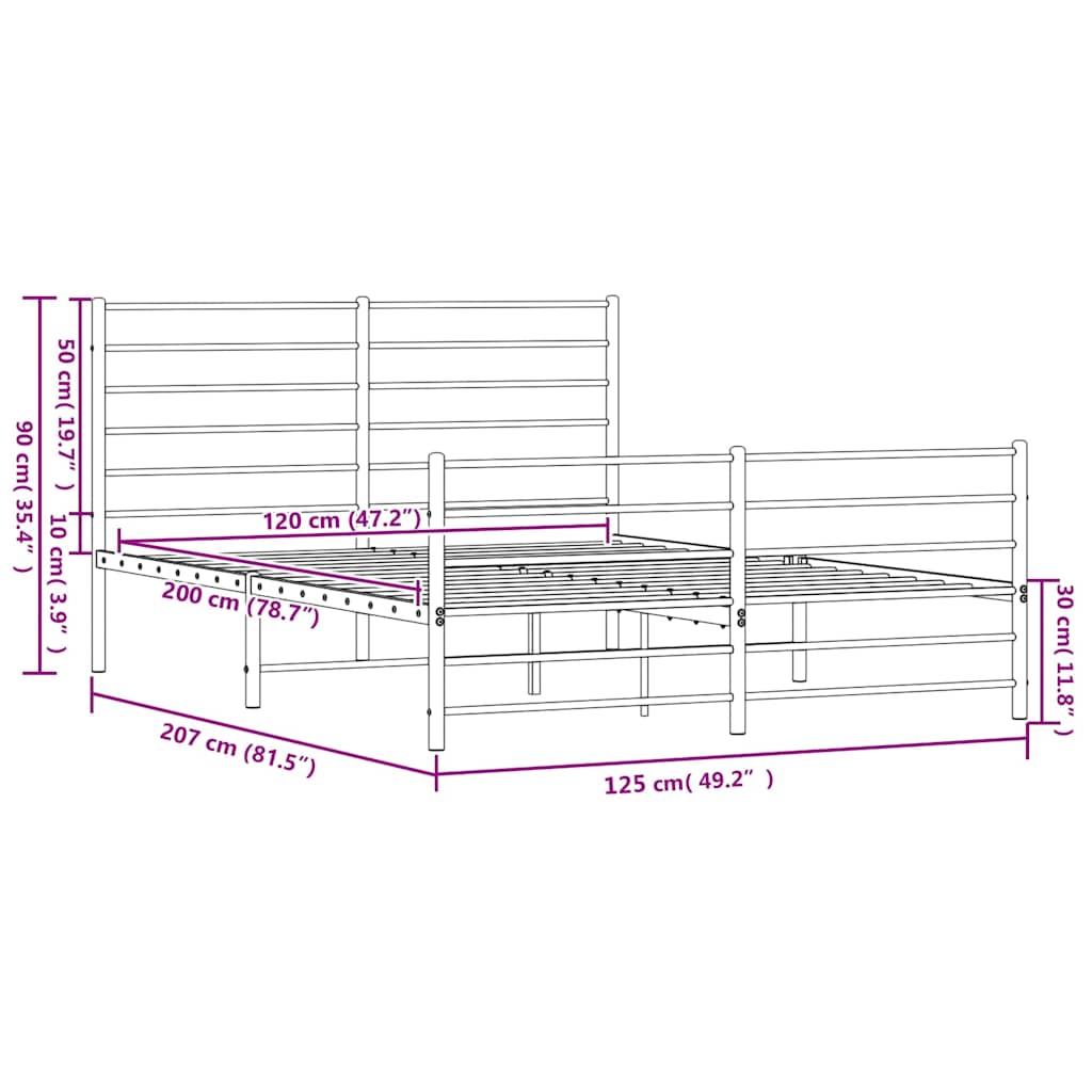 sengeramme med sengegavl og fodgærde 120x200 cm metal hvid
