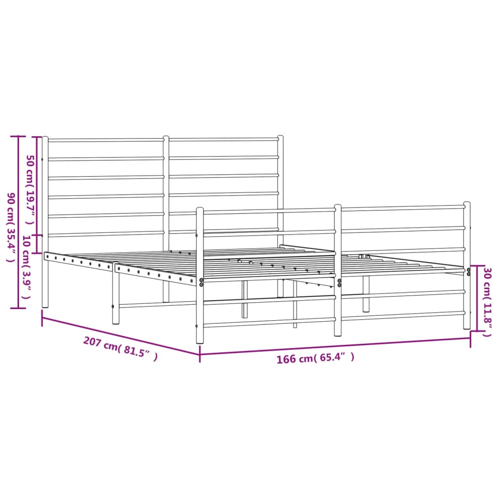 sengeramme med sengegavl og fodgærde 160x200 cm metal hvid