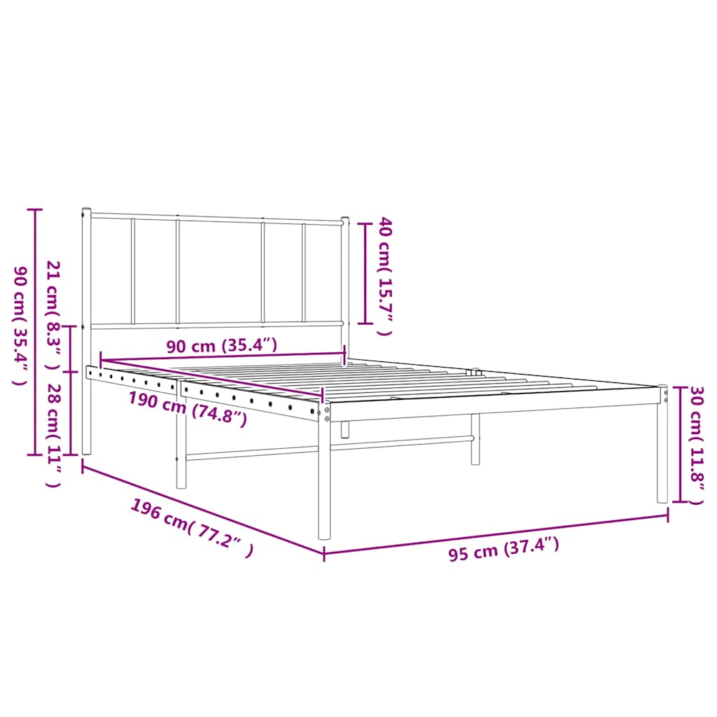 sengeramme med sengegavl 90x190 cm metal sort