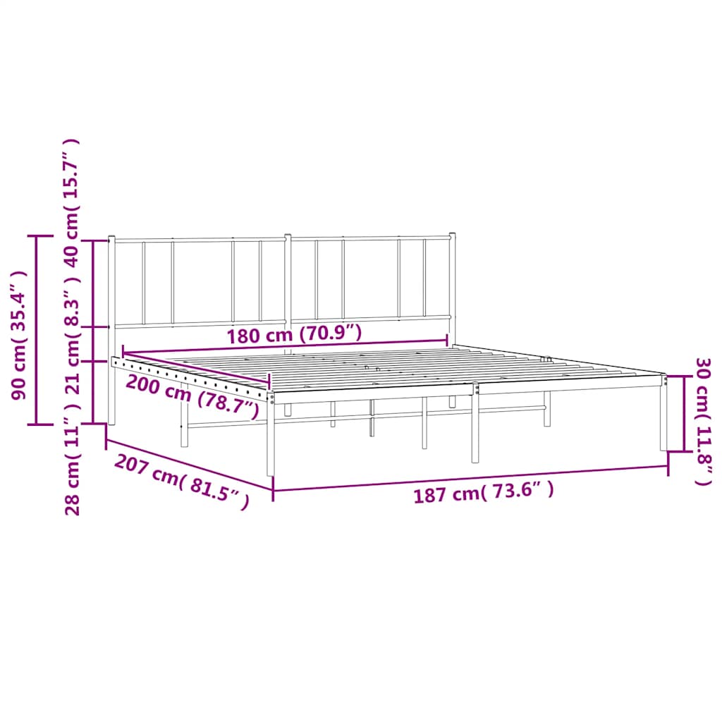 sengeramme med sengegavl 180x200 cm metal hvid