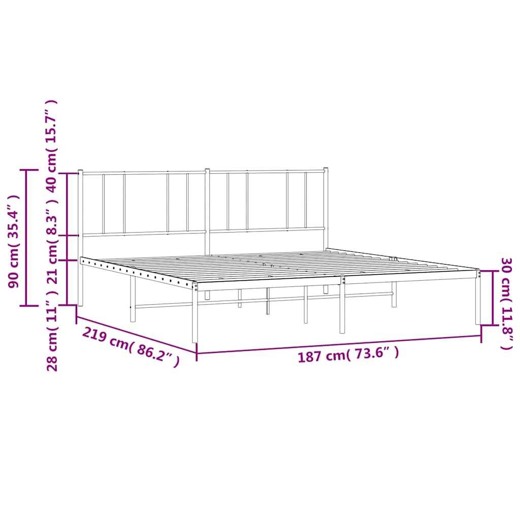 sengeramme med sengegavl 183x213 cm metal hvid