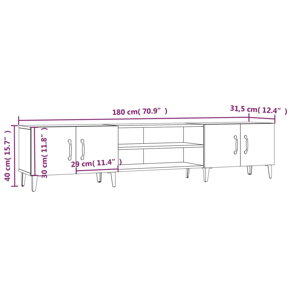 TV-skab hvid 180x31,5x40 cm konstrueret træ