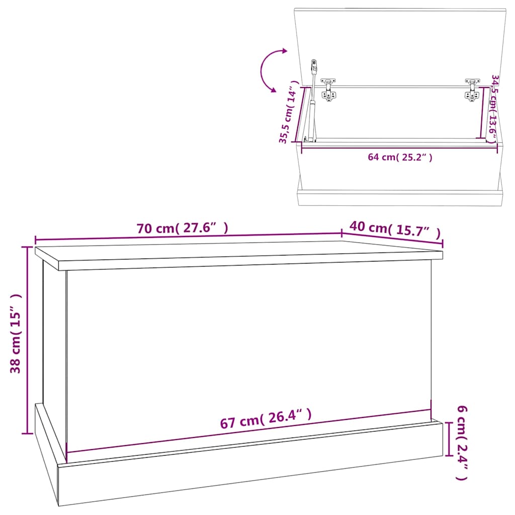 opbevaringskasse 70x40x38 cm konstrueret træ sort