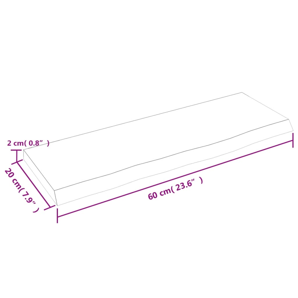 væghylde 60x20x2 cm behandlet massivt egetræ lysebrun