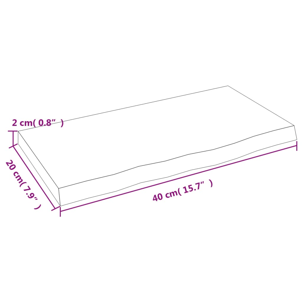 væghylde 40x20x2 cm behandlet massivt egetræ mørkebrun